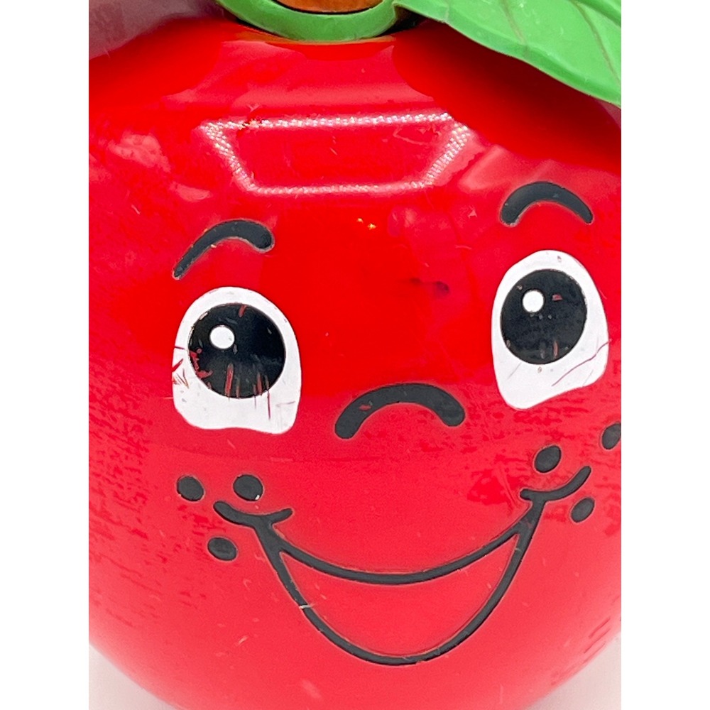 Vintage 1972 Fisher-Price Happy Apple Chime Toy Red Plastic Rattle 435 Smiling - Picture 2 of 12